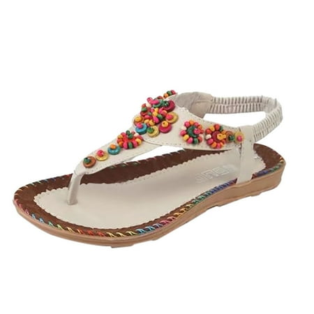 

Women s Sandals Bohemia Summer Beach Flats Beaded Ankle Strappy Sandal Dressy Shoes