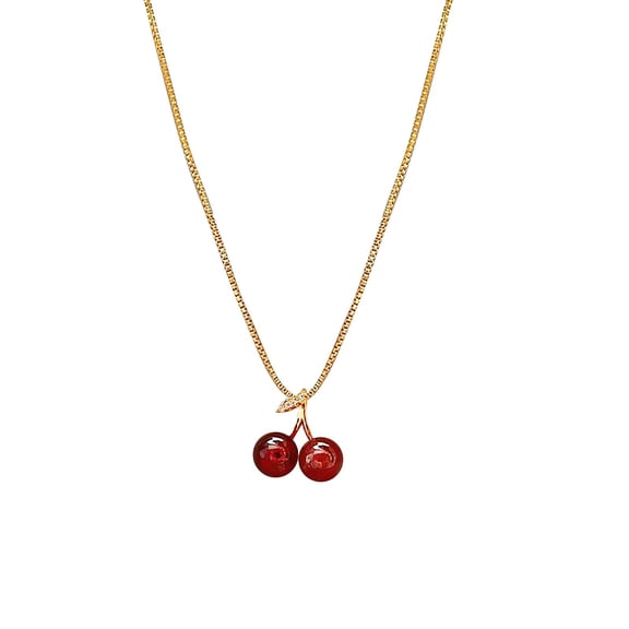 Mfigree The 925 Silver Red Cherry Necklace Simple Compact And Versatile Necklace Enamel Pendant Necklaces for Women