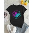 thumbnail image 2 of Camiseta con estampado de corazón degradado para mujer, informal, de cuello redondo y manga corta, de punto de algodón con elasticidad media, cómoda para todas las estaciones, ideal para deportes de o, 2 of 6