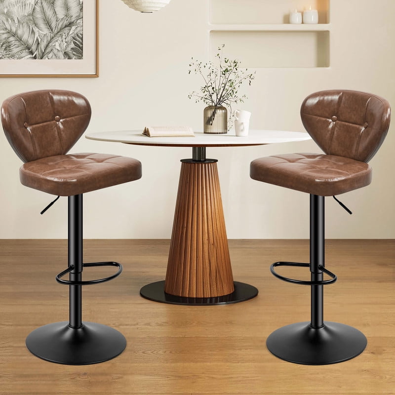 Daluvenix Bar Stools with Back Sets of 2 ,Modern Barstools Adjustable Faux Leather Upholstered Swivel Bar Stools, Counter Height Bar Chairs with Back for Kitchen Island,Brown