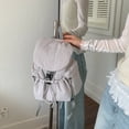 thumbnail image 4 of Women Men Nylon Bookpack Drawstring Solid Color Students Bookbags Large Capacity Travel Daypack Bag for Commute (Grey), 4 of 12