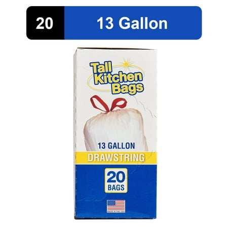 Basic Kitchen Trash Bags, 13 Gallon, Drawstring, 20 Bags