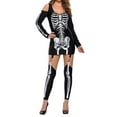 thumbnail image 4 of Genuiskids Women's Halloween Costume Skeleton Outfits Sexy Long Sleeve Bodycon Mini Dress with Stockings Jumpsuit Cosplay Show Props, 4 of 9