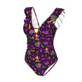 thumbnail image 4 of Yiaed Mardi Gra2 Print Women's Ruffled One Piece Swimsuit V Neck Swimwear Slimming Monokini for Woman-X-Large, 4 of 8