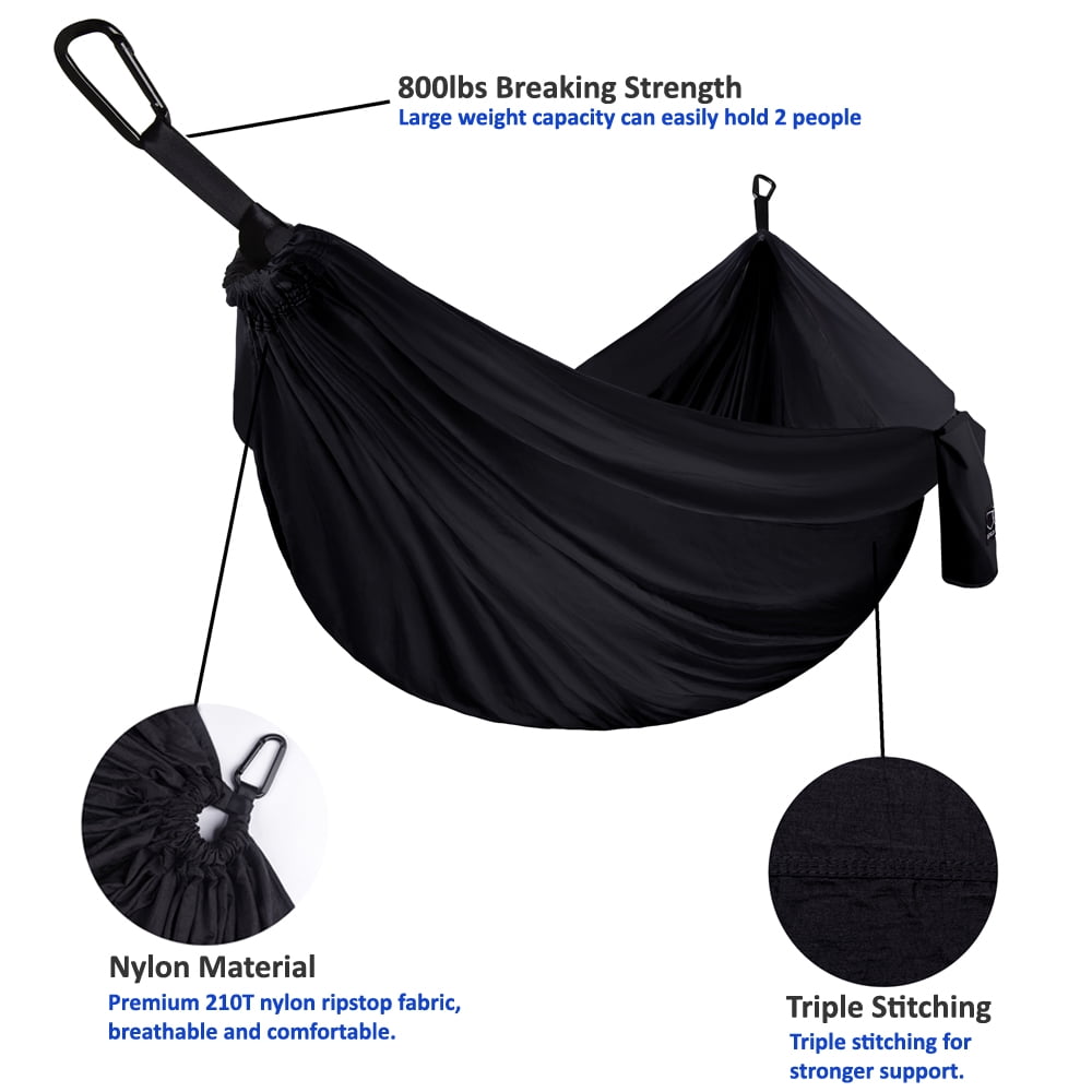 Gold Armour Camping Hammock - Extra Large Double Parachute Hammock Black