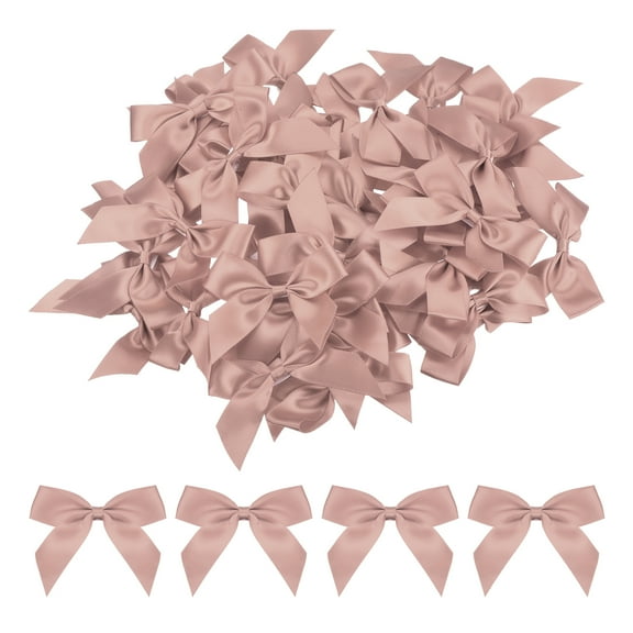 Uxcell Mini Ribbon Bow 2.5"x2'' 50 Pcs Mini Fabric Satin Ribbon Flower Bows Craft DIY Sewing Wedding Bows Soft Pink