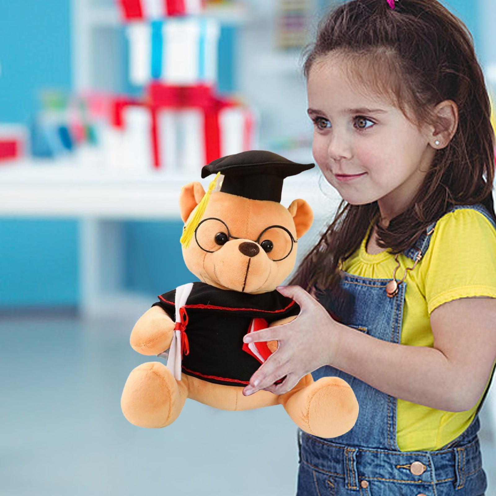 HCBY 1 Pack Graduation Plush Bear, 7 Inch Doctor Bear with Mini Cap Gown Glasses Scroll, Soft Cloth Doll for Graduation Season, Perfect Gift for Graduate Students Mentor