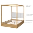 thumbnail image 4 of Queen Size Canopy Bed Frame with Upholstered Headboard, Solid Wood 4 Poster Bed with Slats, No Box Spring Needed, Mid-Century Modern Bed for Bedroom, Oak Brown, 4 of 12