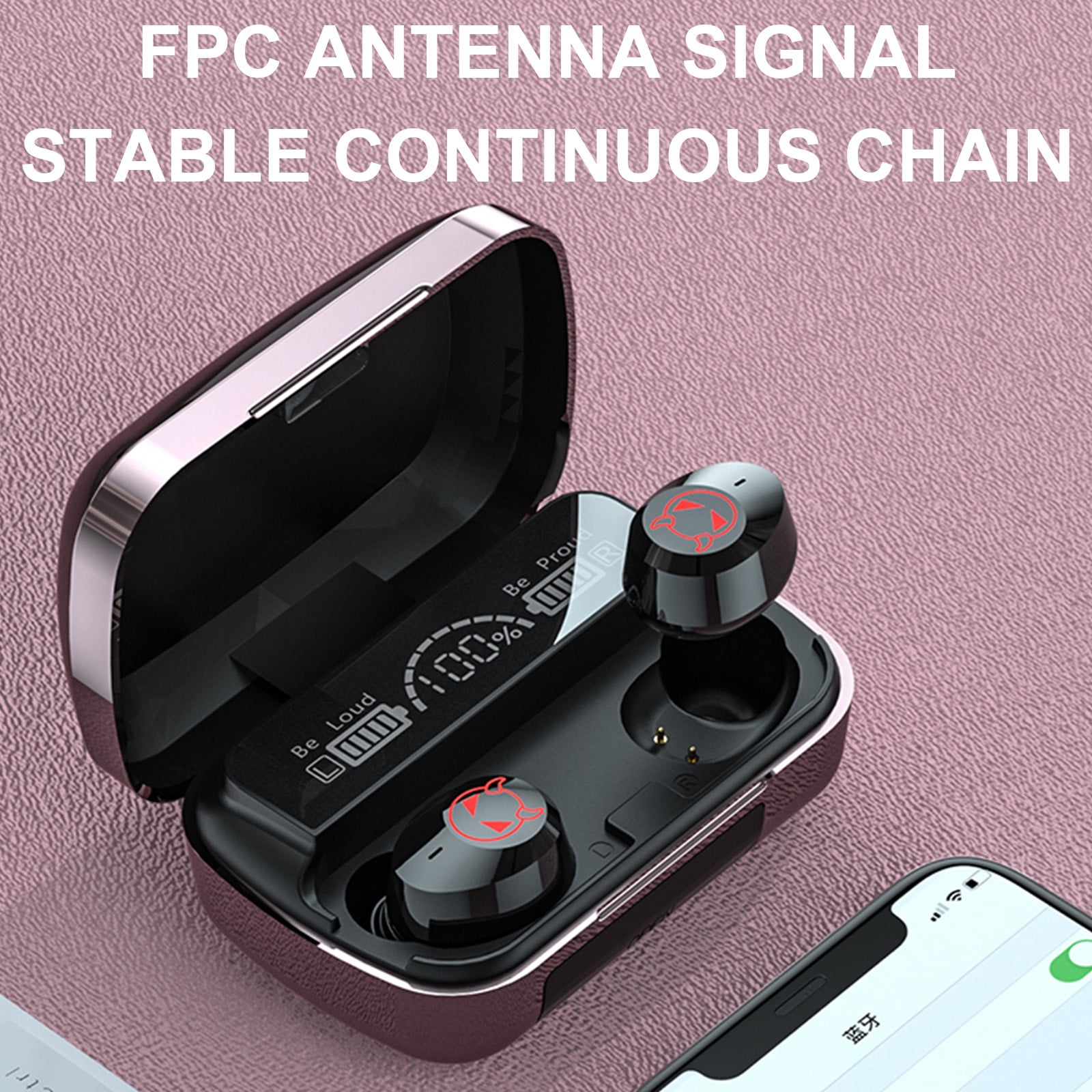 Bluetooth Headphones True Wireless Earbuds 60H Playback LED Power Display Earphones with Wireless Charging Case IPX5 Waterproof in-Ear Earbuds with Mic for Smart Phone Laptop TV Computer Sports,Black