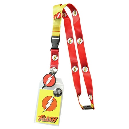 Reversible Lanyard - DC Comics The Flash 1950's Logo Reversible Breakaway Keychain Lanyard ID Holder & Charm Badge With Collectible Sticker