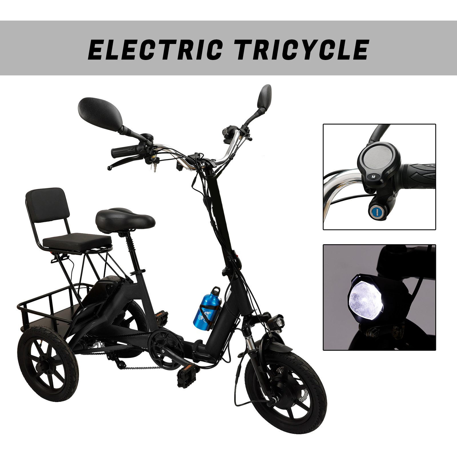 Three Wheel Electric Trike for Adults 3 Wheel Motorized Folding Tricycle E-Bike