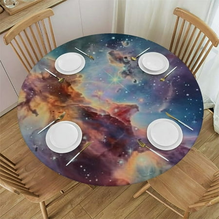 

Ullo0ord Round Fitted Tablecloth with Elastic Waterproof Oil Proof Wipeable Dining Kitchen Patio Table Cover Outdoor for Dinner Picnic Party Holidays Home Essentials - Colorful Galaxy 54 -58