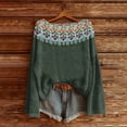 thumbnail image 2 of WTXUE Chandail Rétro Vintage à Imprimé Artistique pour Femmes, Blouses Légères, Hauts Boho Décontractés, Chandail Tricoté à Imprimé Léopard, Chandails à Manches Longues, Col Rond, Chandail Bohème, Vert Noirâtre m, 2 of 3