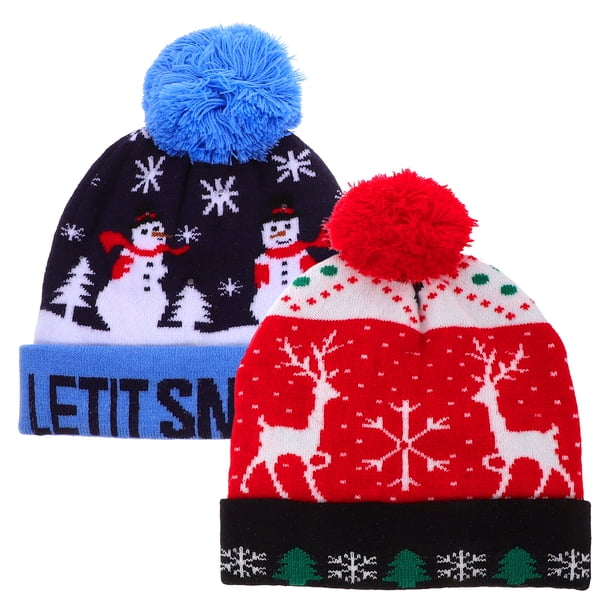 KAKOWELY 2 gorros navideños iluminados con luz LED, accesorio navideño, gorros navideños con luces LED, gorro navideño de punto, gorros decorativos.