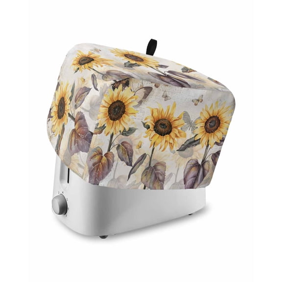 Sunflower Toaster Cover 4 Slice, Large Kitchen Appliance Covers, Farmhouse Plant Retro Butterfly Yellow Floral Toaster Oven Cover with Loop, Bread Machine Cover Polyester Dust Cover Protection
