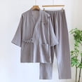 thumbnail image 2 of WRKEKC Men's Summer Casual Solid Color Crew Neck Pocket Long Sleeve Long Pant Two-Piece Homewear Loungewear Pajamas Set for Men, 2 of 9