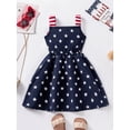 thumbnail image 2 of Girls Independence Day Dress Square Neck Bow Shoulder A-Line Flowy 4th of July Outfit for 3-4 Years, Blue Heart, 2 of 11