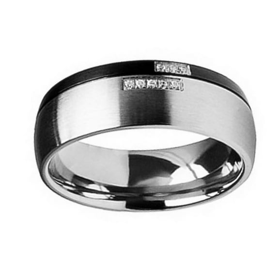 Men Women Titanium Wedding Band Ring 8mm Black & Gun Metal Split Two Tone CZ Ring
