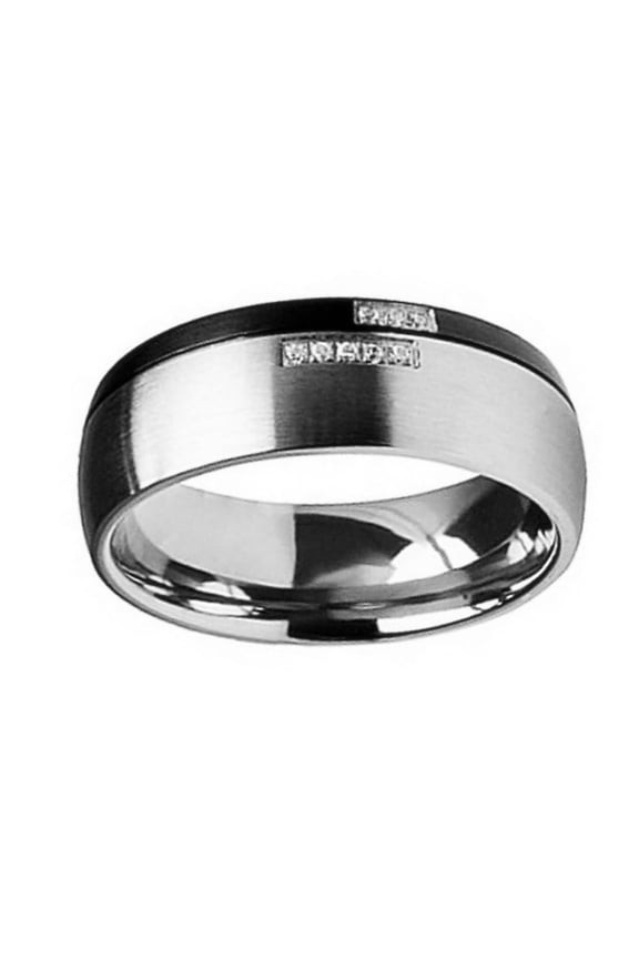 Men Women Titanium Wedding Band Ring 8mm Black & Gun Metal Split Two Tone CZ Ring