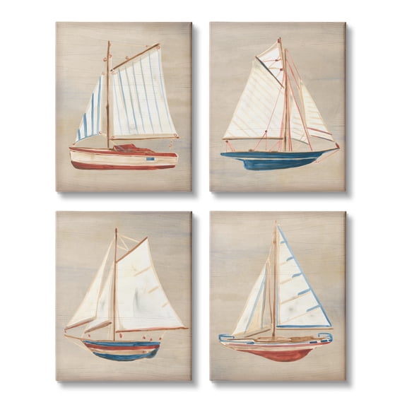 Stupell Industries Various Rustic Boats Transportation Painting Gallery Wrapped Canvas Art Print Wall Art, 11 x 14, Set of 4