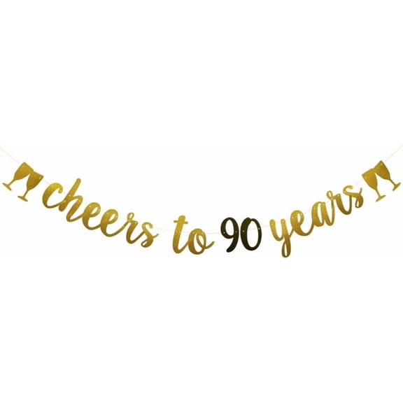 Cheers to 90 Years Banner,Pre-Strung,Gold and Black Glitter Paper Party Decorations for 90th Wedding Anniversary 90 Years Old 90TH Birthday Party Supplies Letters Black and Gold
