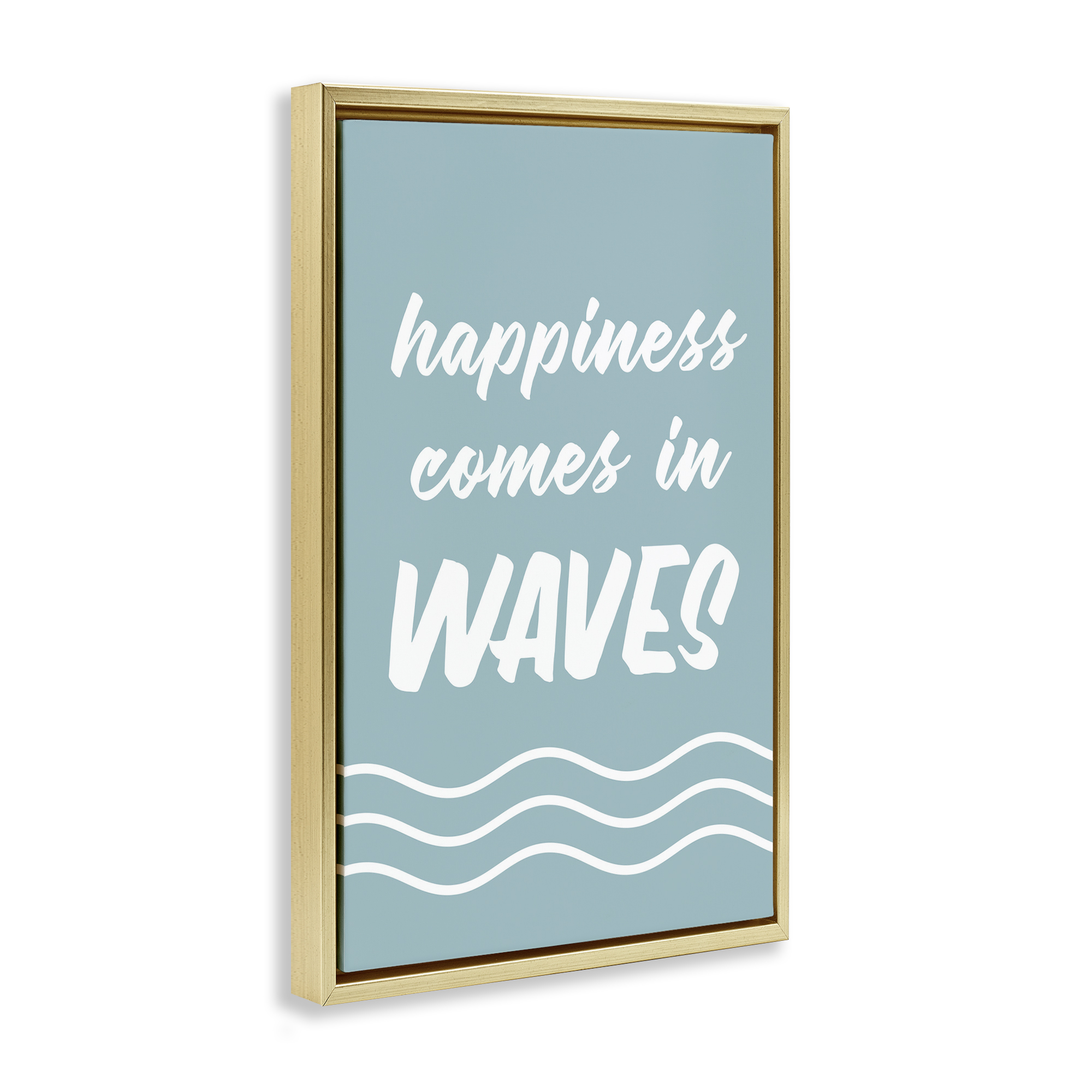 Stupell Industries Happiness In Waves Typography Painting Gold Floater Framed Canvas Art Print Wall Art, 17 x 25