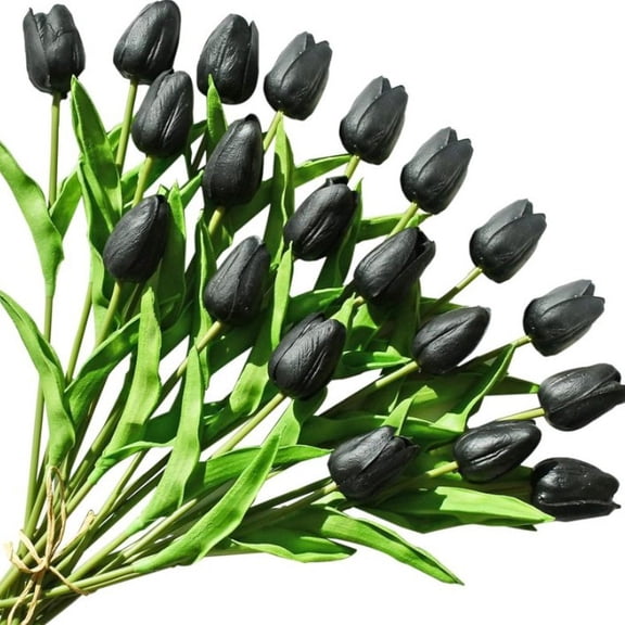 Zhuge 15-Piece 13.6" White Artificial Silk Tulips, Easter, Wedding & Home Decor, Black