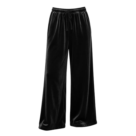 Gytharion Women's Velvet Wide Leg Pants Drawstring Elastic High Waist Pants Solid Color Casual Trousers with Pockets