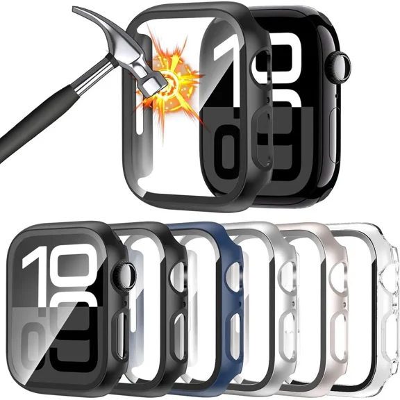[6 Pack] Case for Apple Watch Series 10 42mm Screen Protector, Ultra-Thin Tempered Glass Full Coverage Hard PC Protective Face Cover for iWatch 10 42mm