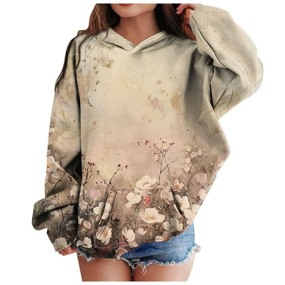 Povozer Girls Hoodie Long Sleeve Soft Sweatshirt Teen Clothes For Girls,Kids Girls Sweatshirts Casual Drawstring Hooded Pullover Tops Trendy Fall Outwear Coat Pockets Size 3-4 Years,Khaki