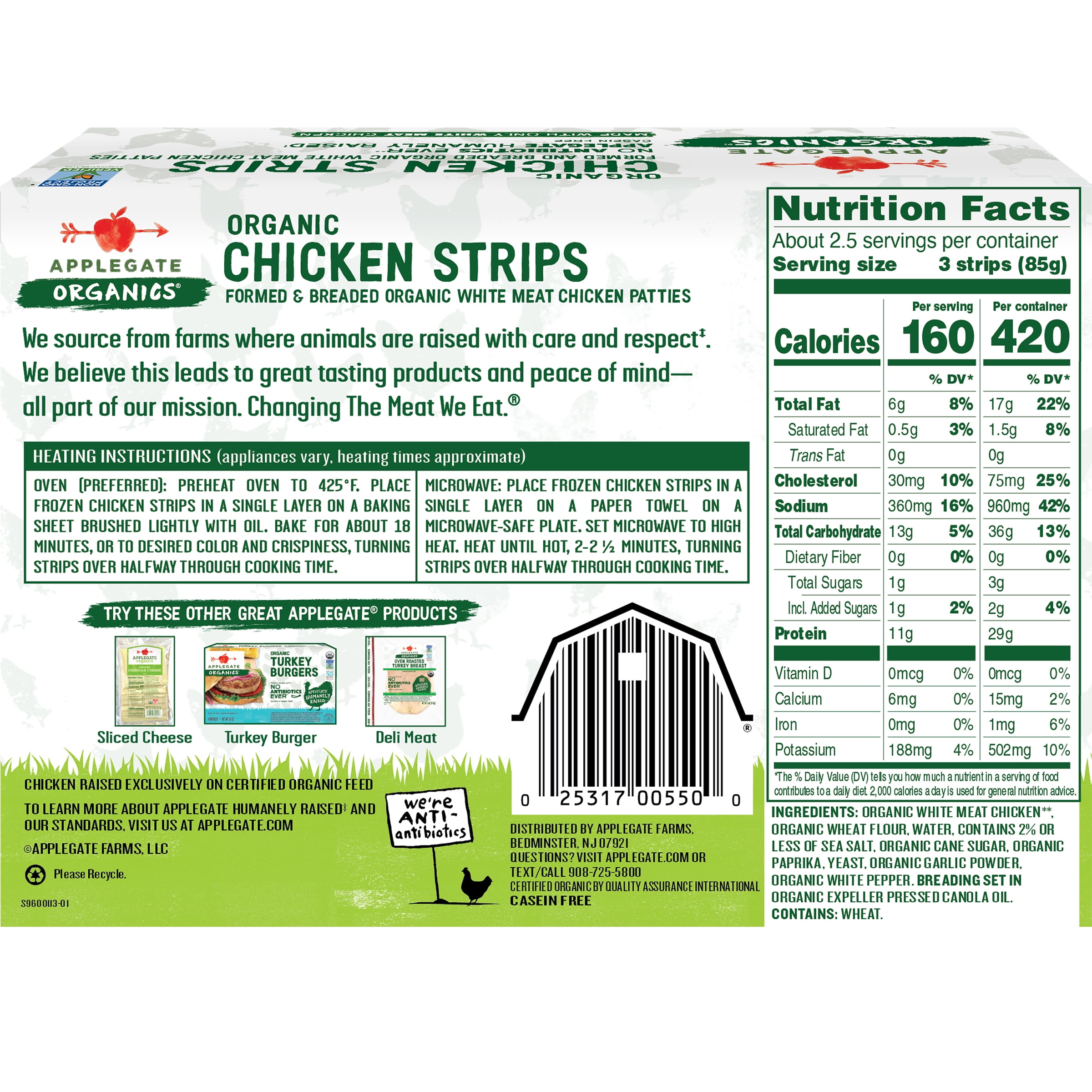 Applegate Organic Chicken Strips, 8oz (Frozen)