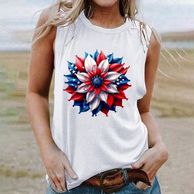 Qiopertar Blouse Sans Manches Imprimée Mode Décontractée pour Femmes Col Rond Pull Slim Offres de la Semaine Liquidation à Moins de 5$ jusqu'à 90 % de Réduction