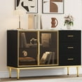thumbnail image 1 of Sideboard Buffet Cabinet with LED Light, Kitchen Storage with 3 Fluted Drawers & Glass Doors, Accent Cabinet Cupboard Buffet Table with Storage for Dining Room, Living Room, Hallway, 1 of 9