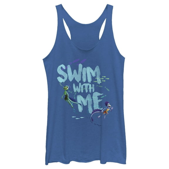 Women's Luca Swim With Me Sea Monsters Racerback Tank Top Royal Blue Heather Large