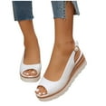 thumbnail image 6 of Miluxas Women's Peep Toe Slingback Buckle Leather Wedge Low Heel Pumps Shoes White 9.5(43), 6 of 8