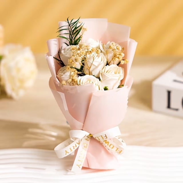 1 unidad, mini ramo de rosas, ramo de jabón de rosas for el Día de San Valentín lleno de flores secas de gypsophila como regalo for tu novia