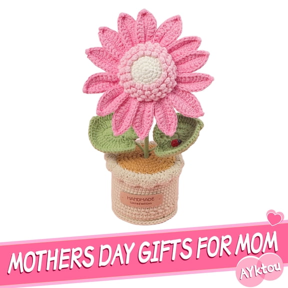 AYktou Crochet Flowers - Mothers Day Gifts,1pcs Artificial Flowers Pots,Preserved Flowers Handmade Crochet Sunflower Decor,Birthday Gifts,Wedding Gifts,Valentine's Day Gifts Car Dashboard Home Decor