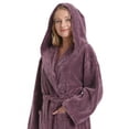 thumbnail image 3 of Women's Hooded Satin Look Fleece Plush Robe Turkish Bathrobe, Plum, XL, 3 of 4