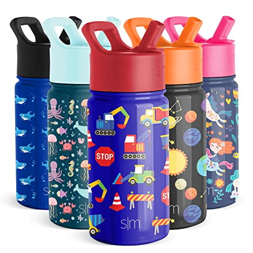 Dishwasher Safe Vacuum Insulated Double Wall Tumbler Travel Cup 18/8 Stainless Steel Simple Modern 14oz Summit Kids Water Bottle Thermos with Straw Lid Polka Play 