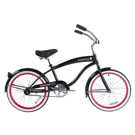 WonderWheels 20  Beach Cruiser steel Frame Black Coaster Brake  Alloy Rims Red 36H  Stainless Steel Spokes  One Piece Crank Tire White wall  Seat & Grip Black  Fender Black - Black / Red