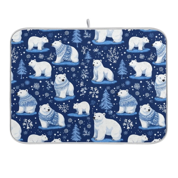 Polar Bears Wearing Sweaters Dish Drying Mat 16x18 Absorbent Microfiber Draining Rack Pad for Kitchen Counter Sink