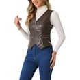 thumbnail image 4 of INSPIRE CHIC Women's Faux Leather Waistcoat V Neck Sleeveless Zipper Vintage Vest Jacket S Brown, 4 of 6