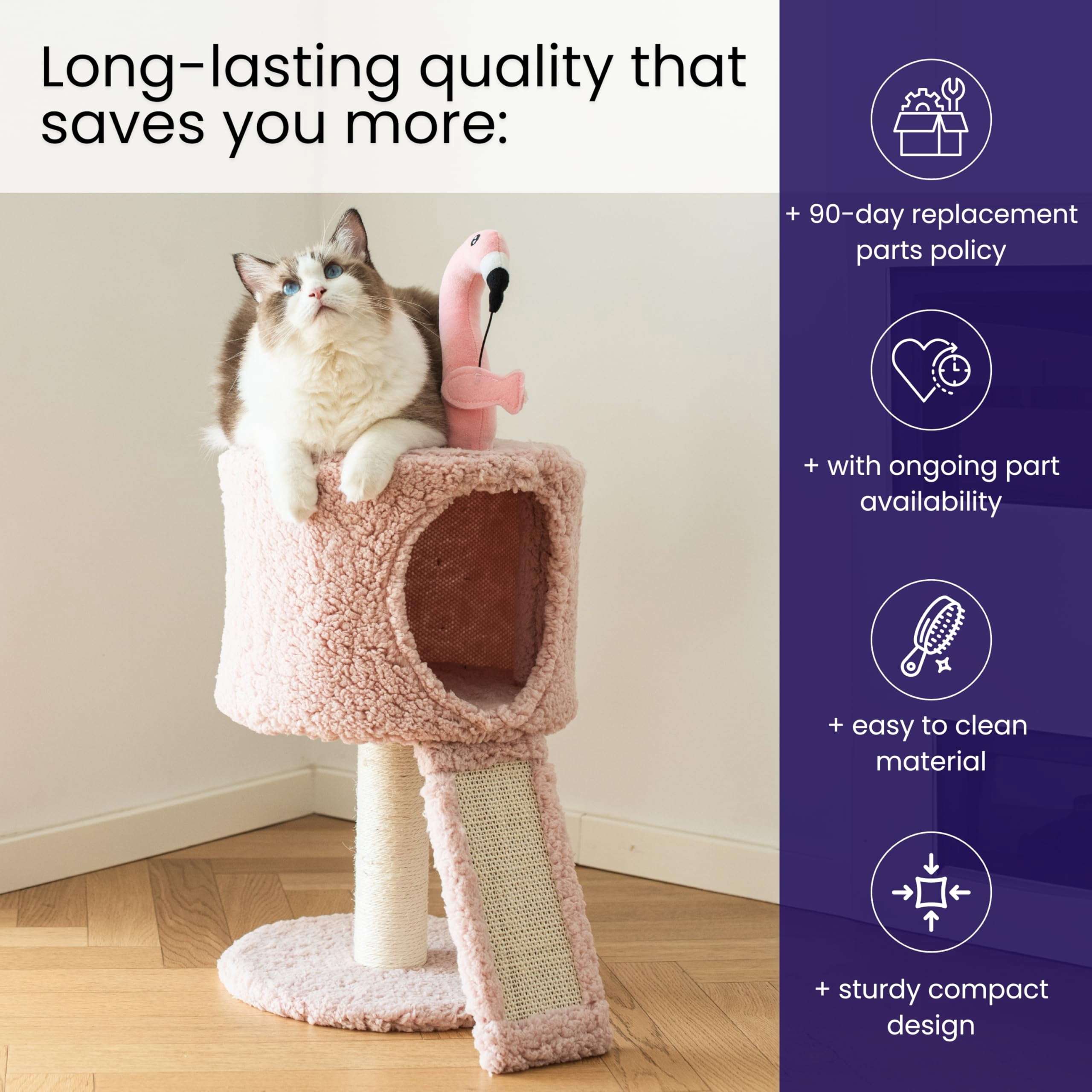 Flamingo 2-level 29" Cat Tree For Small Cats & Kittens With Replaceable Posts  Sisal Ramp Pink Designed Cute Condo