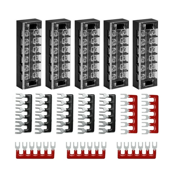 5Sets 6 Positions Dual Row Screw Terminal Electric Barrier Strip Blocks 25A 600V