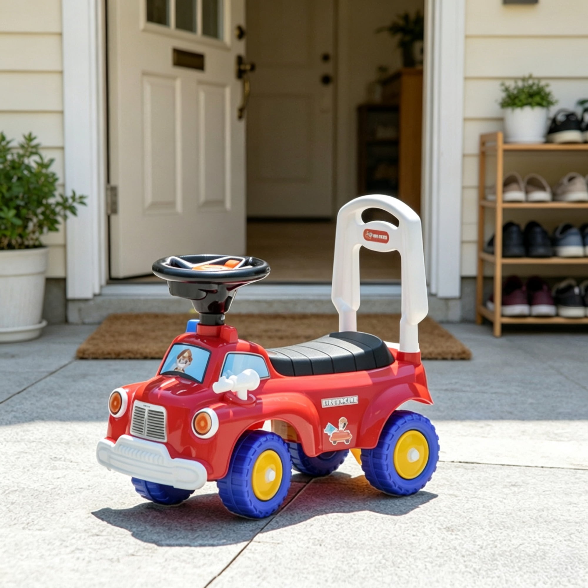 Toddler Fire Truck Ride-On Toy, Music, Horn & Under-Seat Storage for Kids 18-36 Months, Red