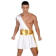 thumbnail image 2 of Sxiwei Men Egyptian Tunic Tago Costume One Shoulder Cosplay Skirt Kilt Knight Warrior Suit Greek White L, 2 of 7