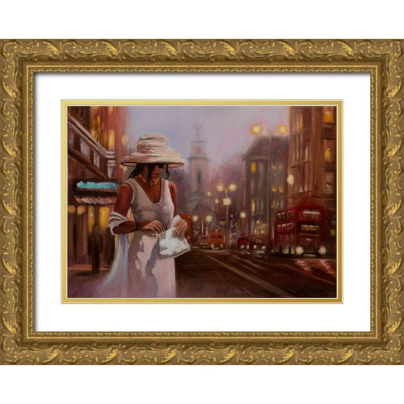 Stepien, Ryszard 32x24 Gold Ornate Wood Framed with Double Matting Museum Art Print Titled - Girls in White Dress in London