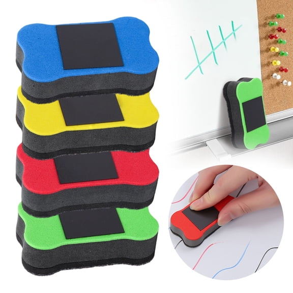 Magnetic Whiteboard Erasers, 4-Pack 3x2 Inch Assorted Color Dry Erase Cleaners, Foam Chalkboard Erasers for Conference Room Boardrooms and Office Desk Stationery, YMHELF