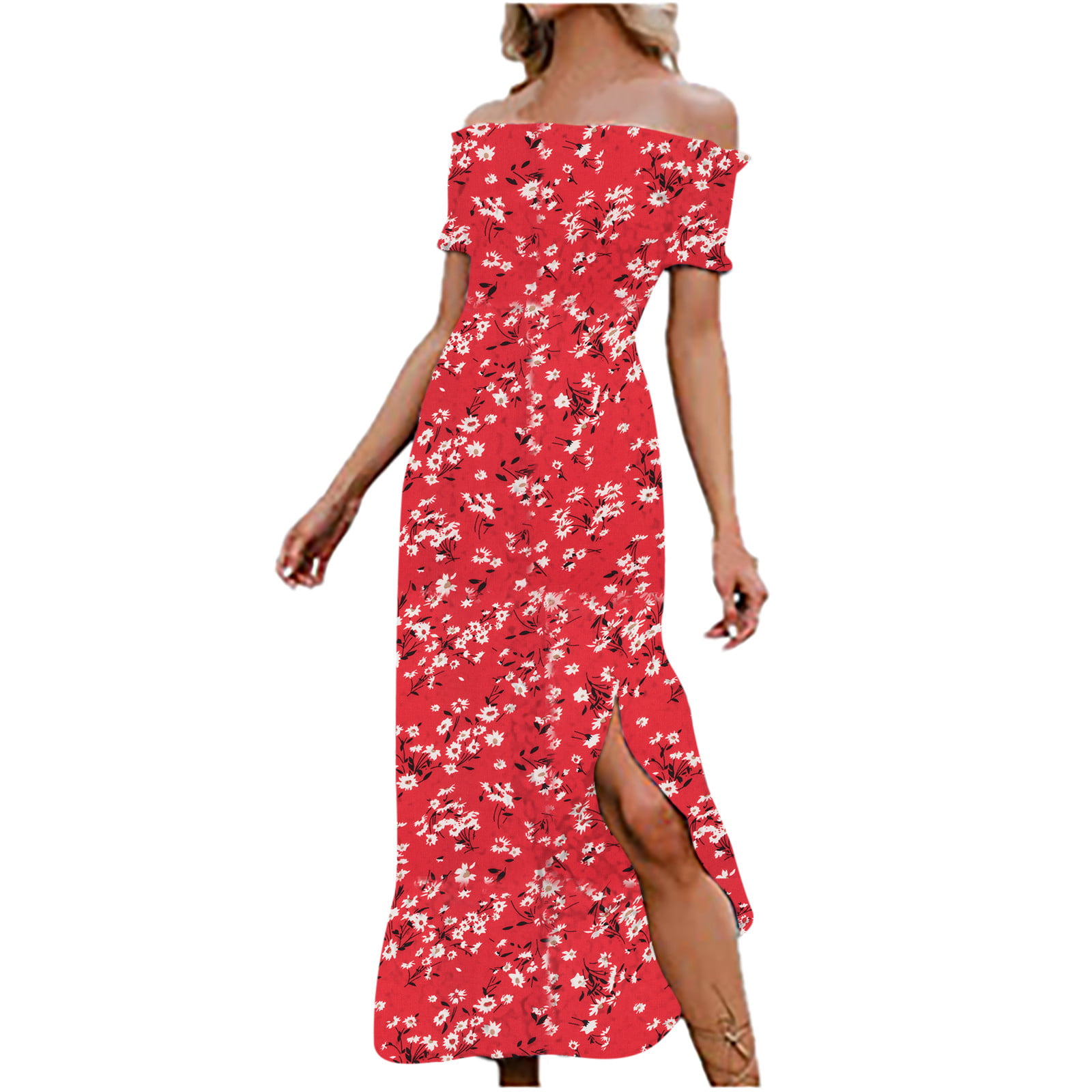 Long Maxi Dressed for Women Summer Tie Front Chiffon Dress Floral Printing Ruffle Sleeve Split Casual Long Dress