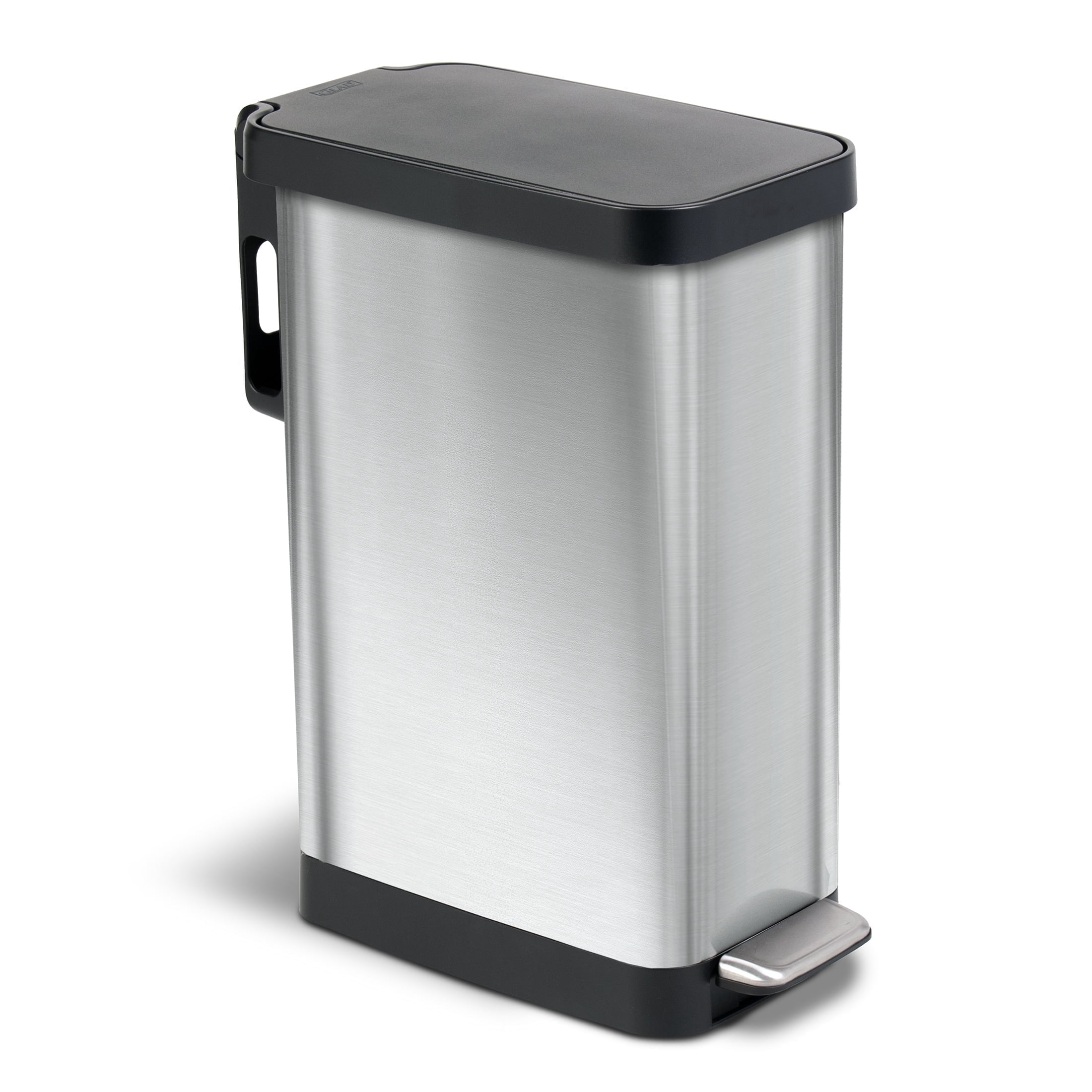 Glad Slim 12 Gallon Stainless Trash Can + Glad ForceFlex Trash Bags, Glad with Gain, 40 Ct